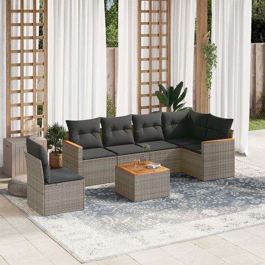 7-delige Loungeset met kussens poly rattan grijs Tuinsets | Creëer jouw Trendy Thuis | Gratis bezorgd & Retour | Trendy.nl