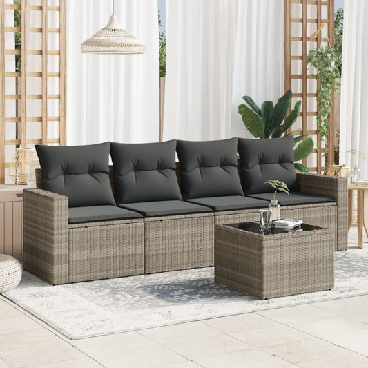 5-delige Loungeset met kussens poly rattan lichtgrijs Modulaire tuinbanken | Creëer jouw Trendy Thuis | Gratis bezorgd & Retour | Trendy.nl