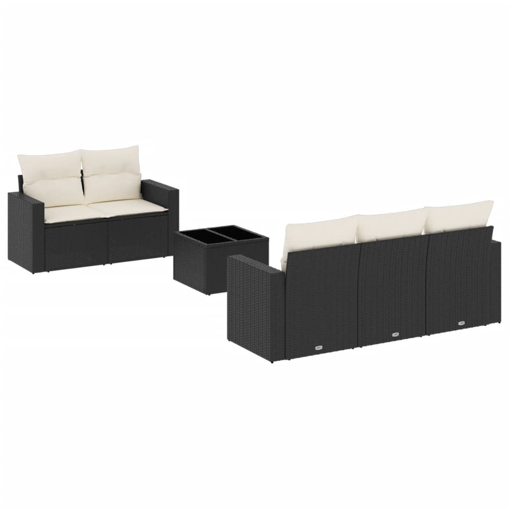 6-delige Loungeset met kussens poly rattan zwart