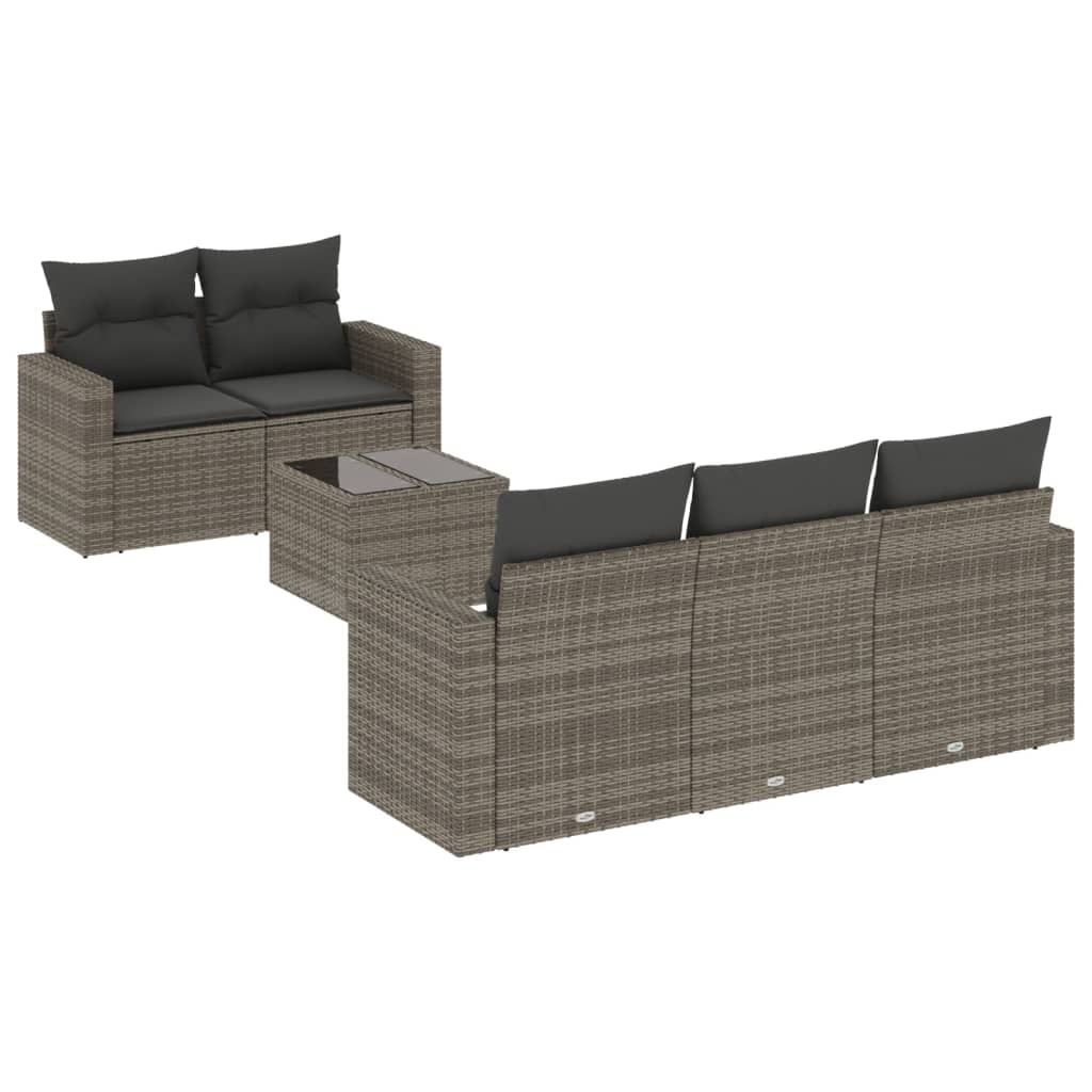 6-delige Loungeset met kussens poly rattan grijs