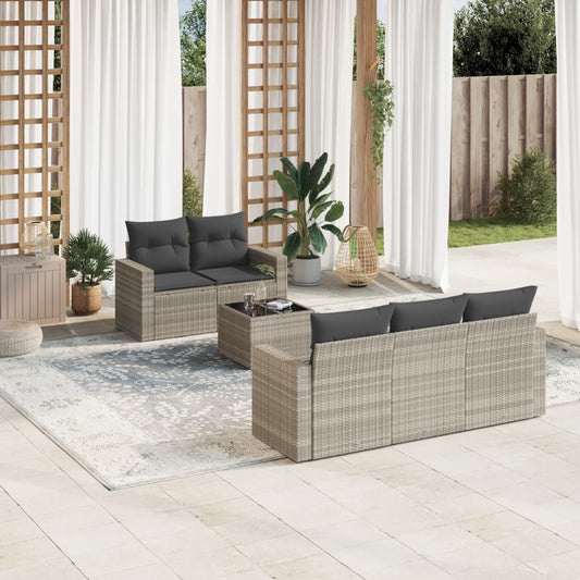 6-delige Loungeset met kussens poly rattan lichtgrijs Modulaire tuinbanken | Creëer jouw Trendy Thuis | Gratis bezorgd & Retour | Trendy.nl