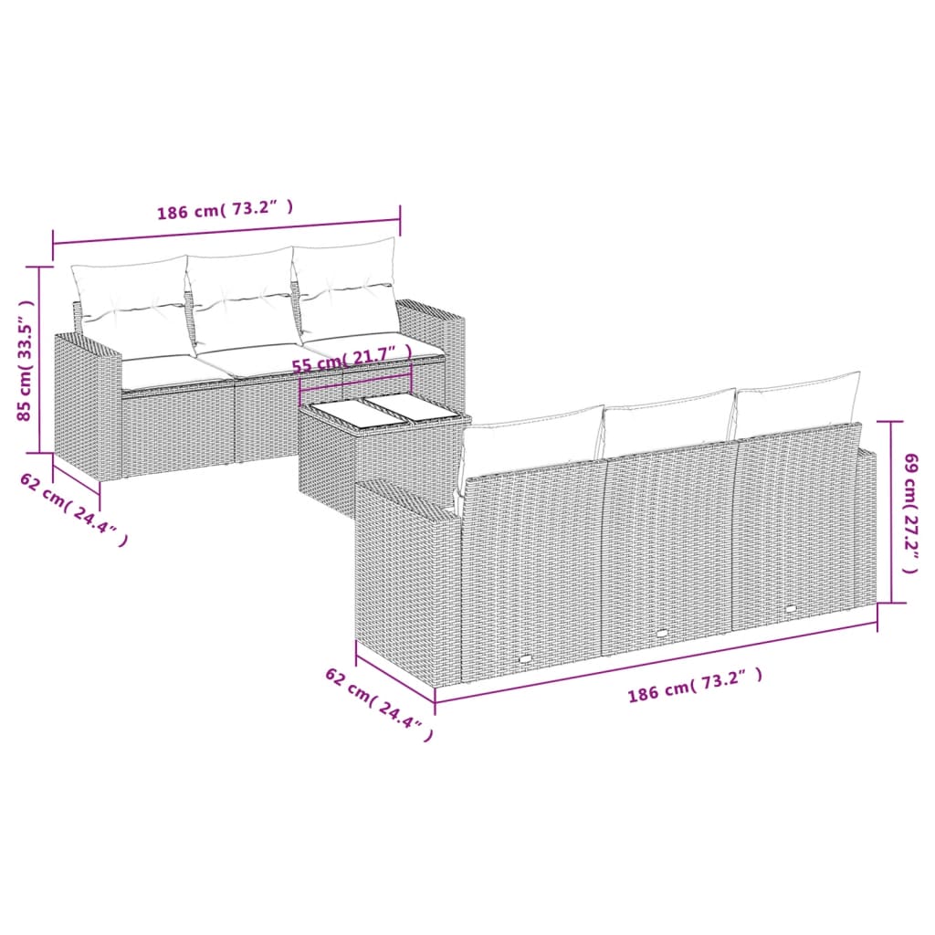 7-delige Loungeset met kussens poly rattan zwart Modulaire tuinbanken | Creëer jouw Trendy Thuis | Gratis bezorgd & Retour | Trendy.nl