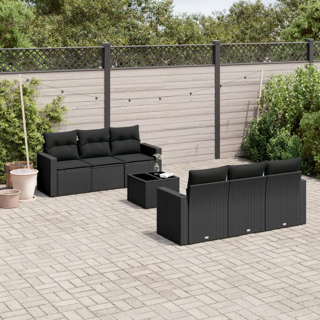 7-delige Loungeset met kussens poly rattan zwart Modulaire tuinbanken | Creëer jouw Trendy Thuis | Gratis bezorgd & Retour | Trendy.nl