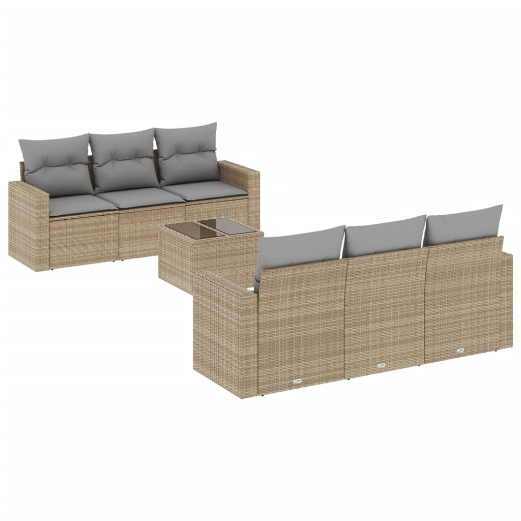 7-delige Loungeset met kussens poly rattan beige