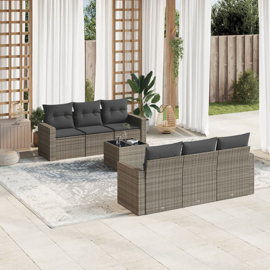 7-delige Loungeset met kussens poly rattan grijs