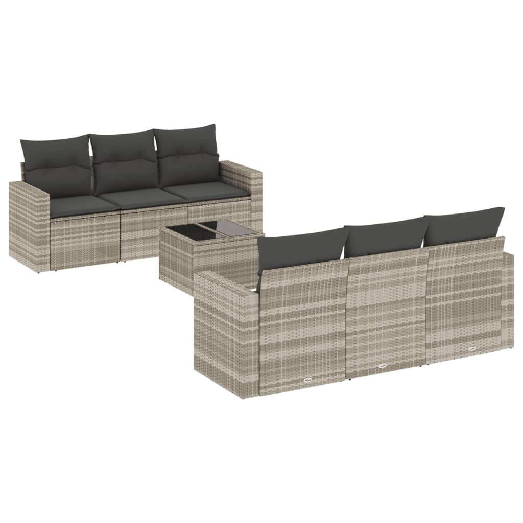 7-delige Loungeset met kussens poly rattan lichtgrijs Modulaire tuinbanken | Creëer jouw Trendy Thuis | Gratis bezorgd & Retour | Trendy.nl