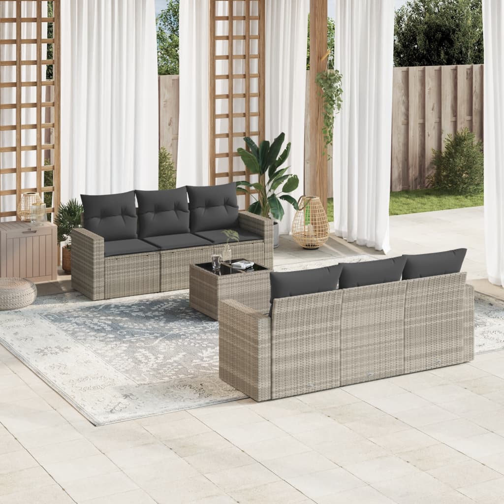 7-delige Loungeset met kussens poly rattan lichtgrijs Modulaire tuinbanken | Creëer jouw Trendy Thuis | Gratis bezorgd & Retour | Trendy.nl