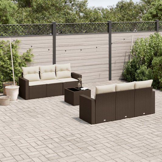 7-delige Loungeset met kussens poly rattan bruin