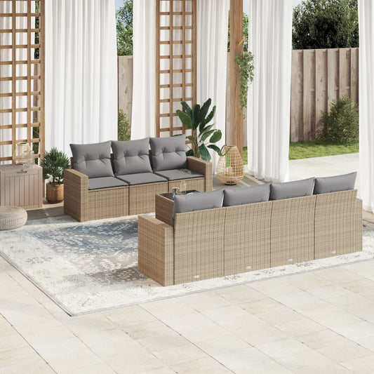 8-delige Loungeset met kussens poly rattan beige