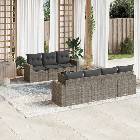 8-delige Loungeset met kussens poly rattan grijs