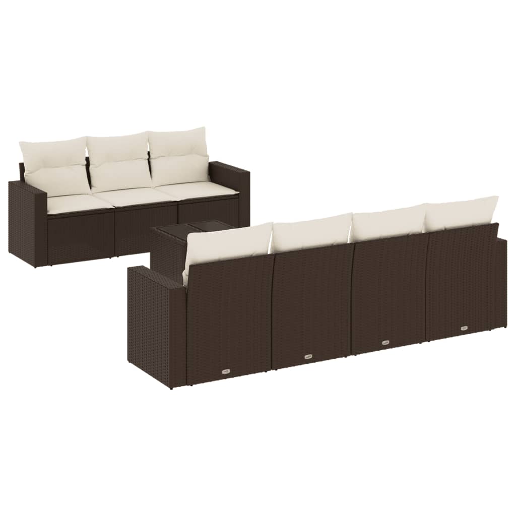 8-delige Loungeset met kussens poly rattan bruin