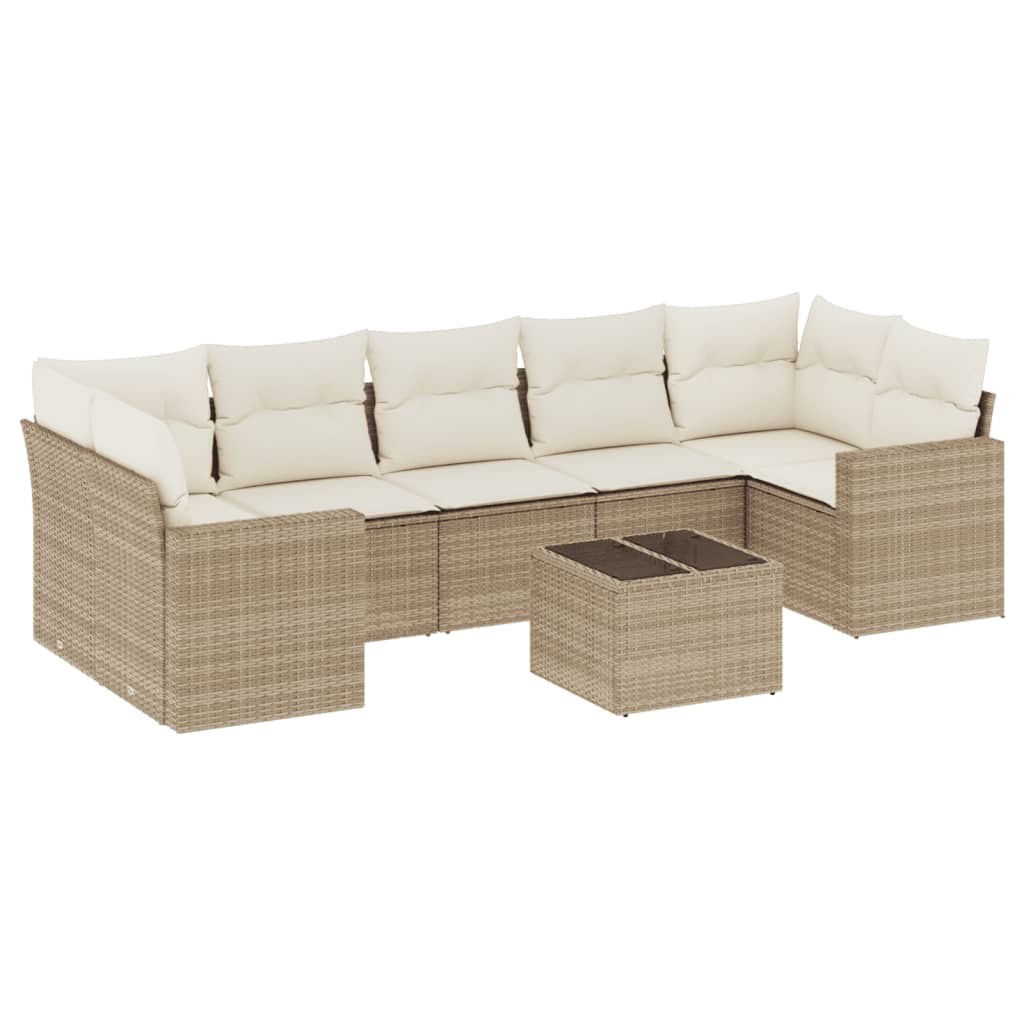 8-delige Loungeset met kussens poly rattan beige