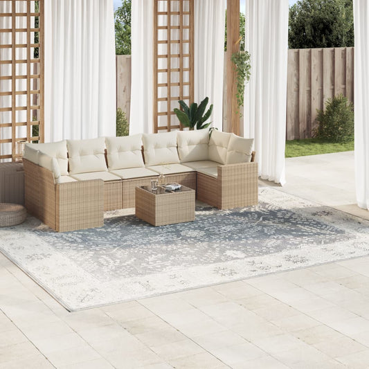 8-delige Loungeset met kussens poly rattan beige