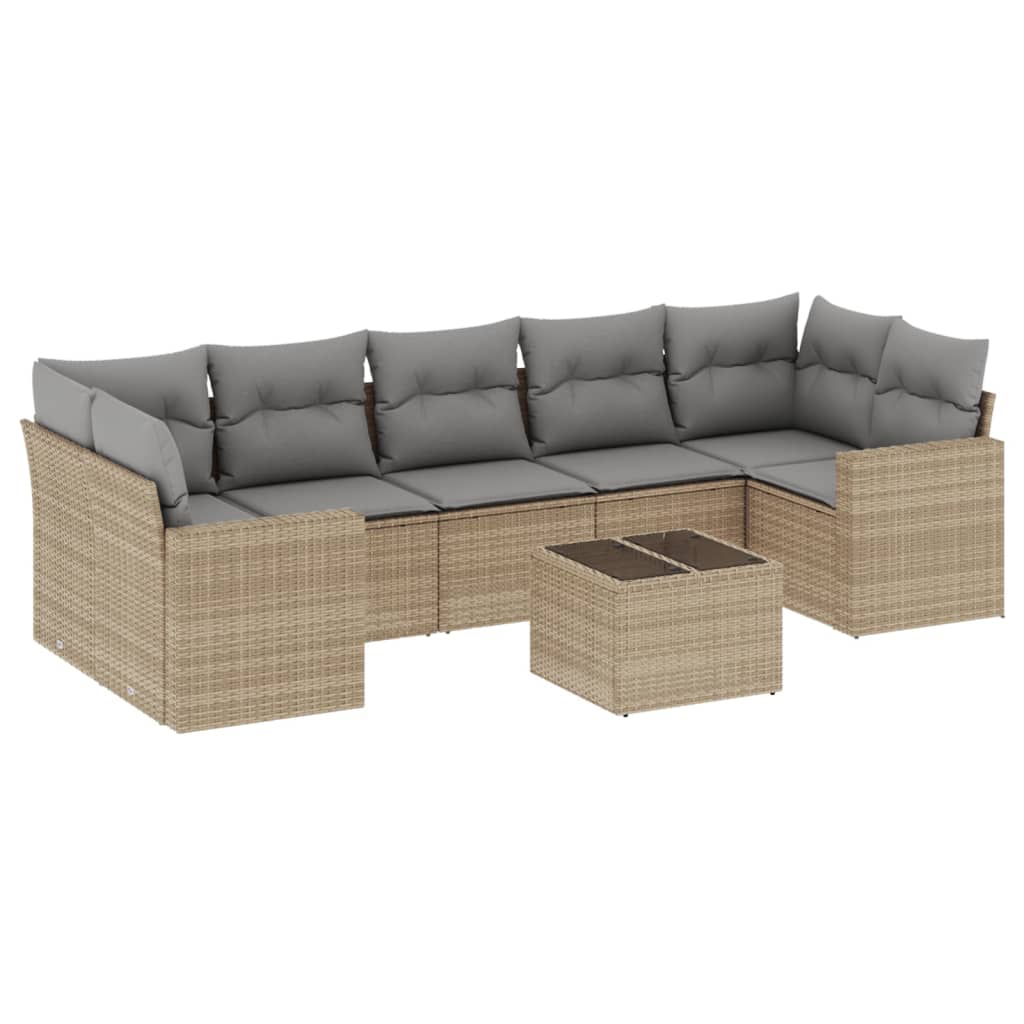 8-delige Loungeset met kussens poly rattan beige