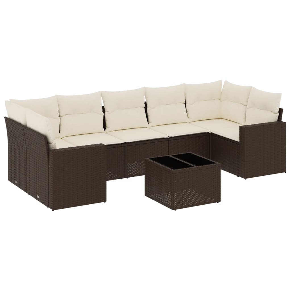 8-delige Loungeset met kussens poly rattan bruin