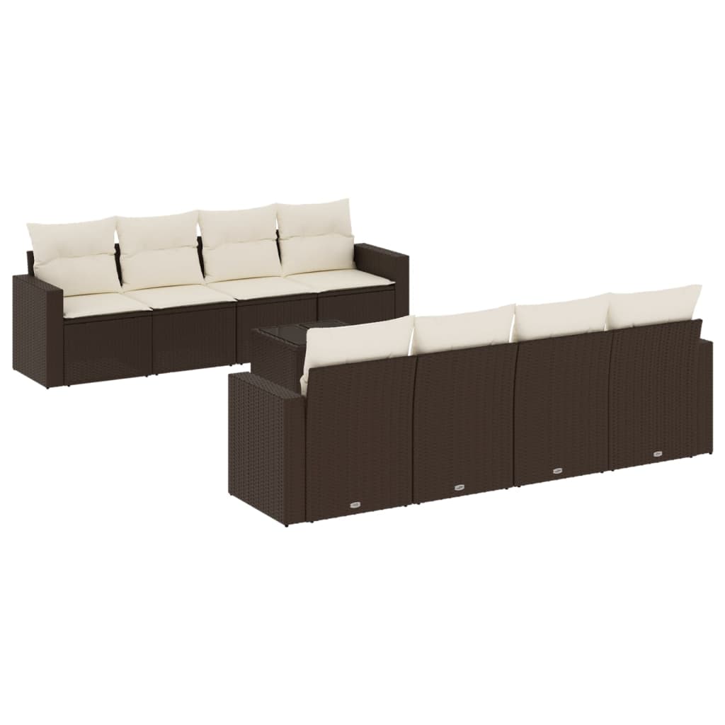 9-delige Loungeset met kussens poly rattan bruin