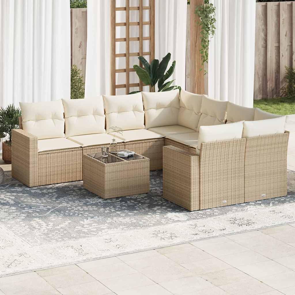 9-delige Loungeset met kussens poly rattan beige