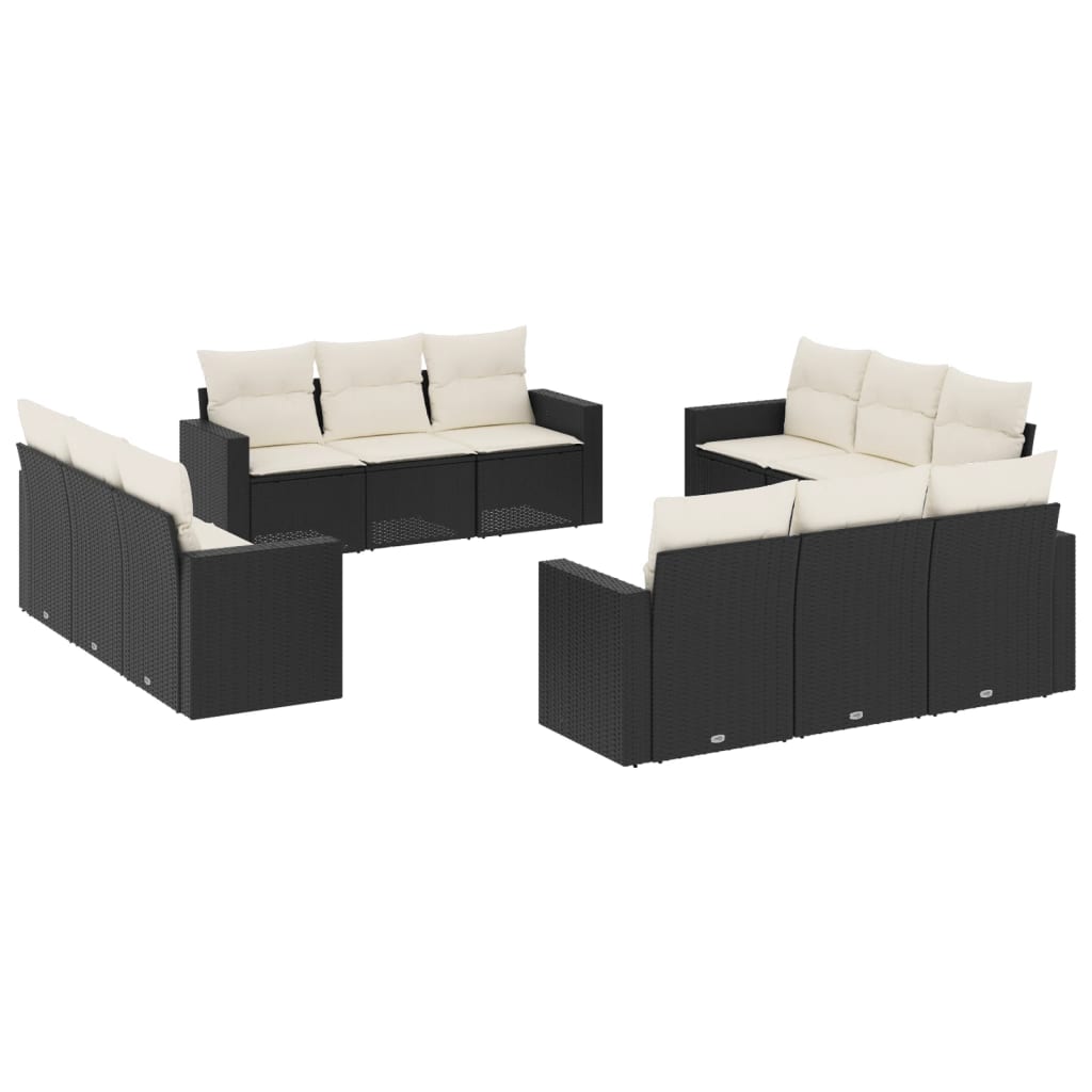 12-delige Loungeset met kussens poly rattan zwart