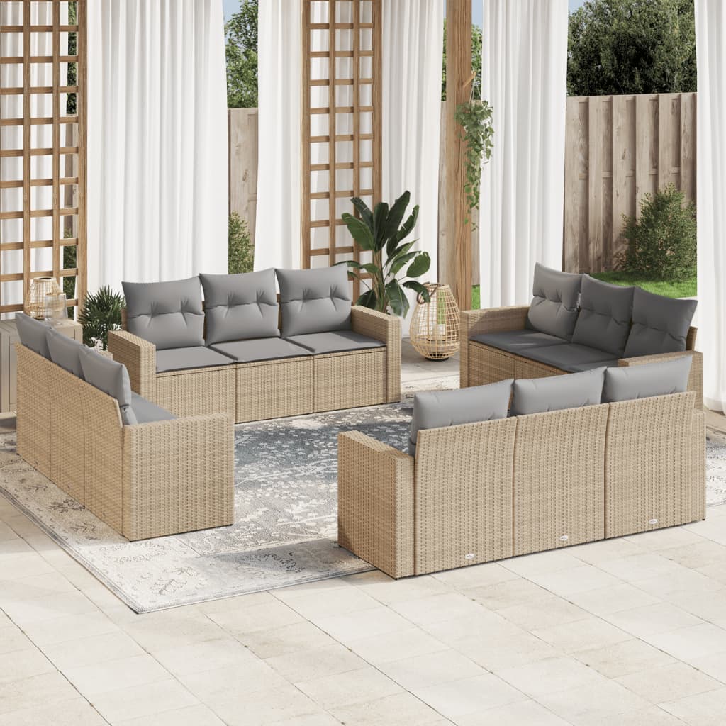 12-delige Loungeset met kussens poly rattan beige