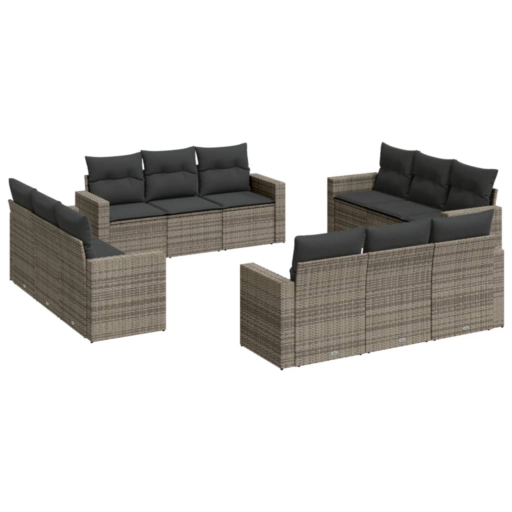 12-delige Loungeset met kussens poly rattan grijs