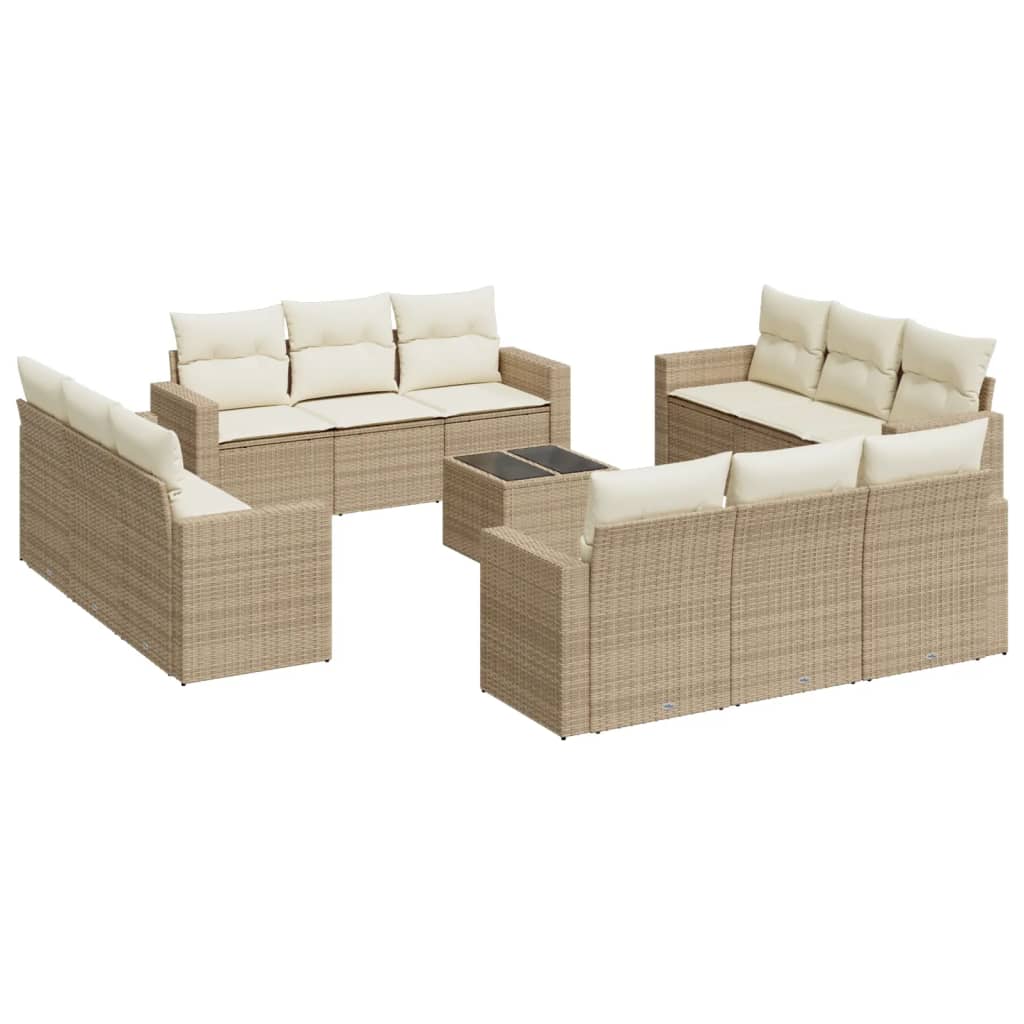 13-delige Loungeset met kussens poly rattan beige