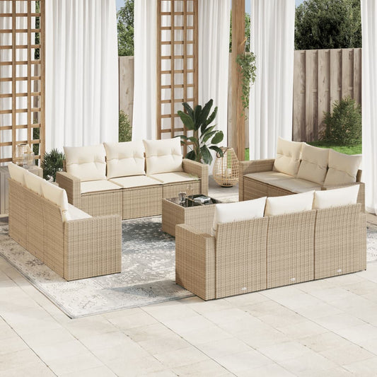 13-delige Loungeset met kussens poly rattan beige