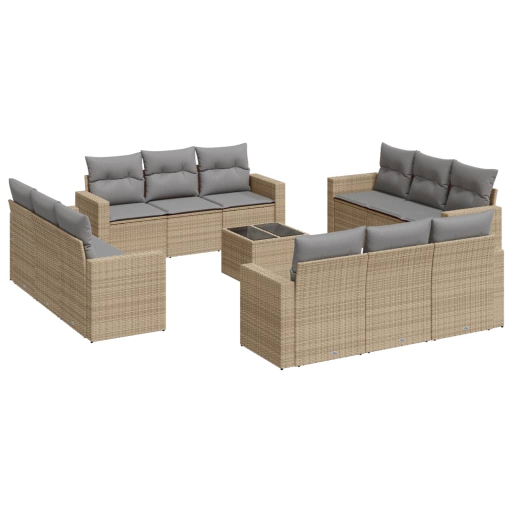 13-delige Loungeset met kussens poly rattan beige