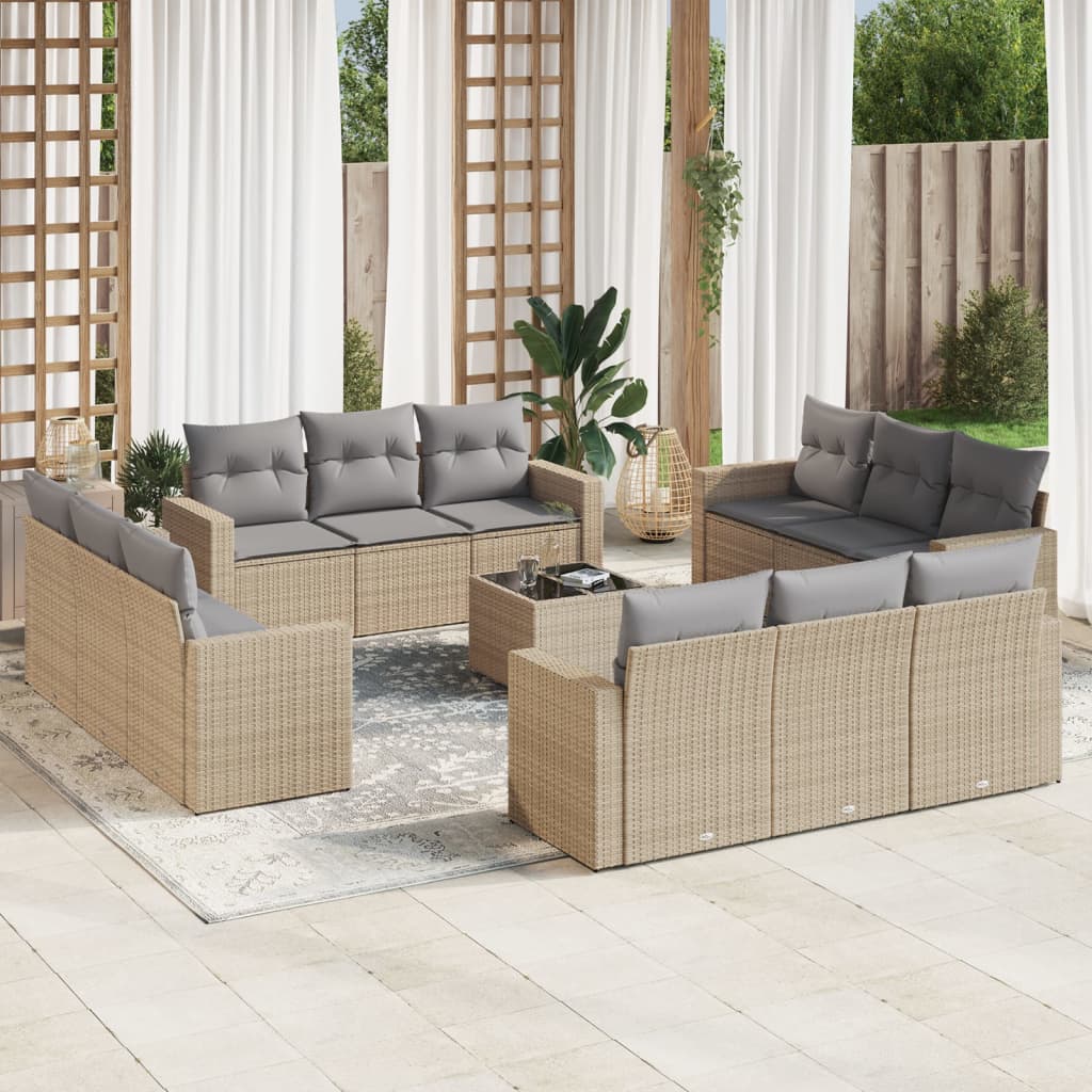 13-delige Loungeset met kussens poly rattan beige