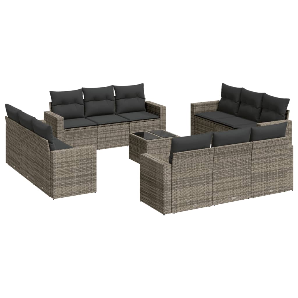 13-delige Loungeset met kussens poly rattan grijs