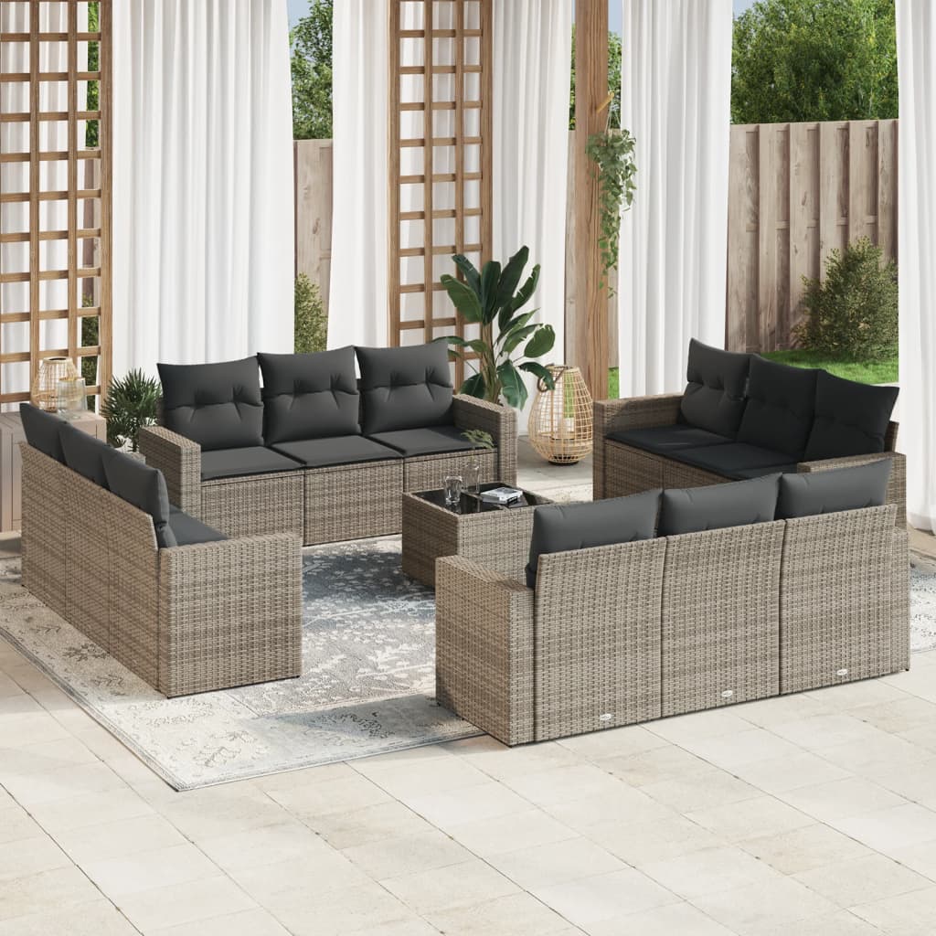 13-delige Loungeset met kussens poly rattan grijs