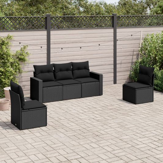 5-delige Loungeset met kussens poly rattan zwart Modulaire tuinbanken | Creëer jouw Trendy Thuis | Gratis bezorgd & Retour | Trendy.nl