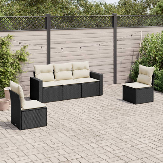 5-delige Loungeset met kussens poly rattan zwart Modulaire tuinbanken | Creëer jouw Trendy Thuis | Gratis bezorgd & Retour | Trendy.nl