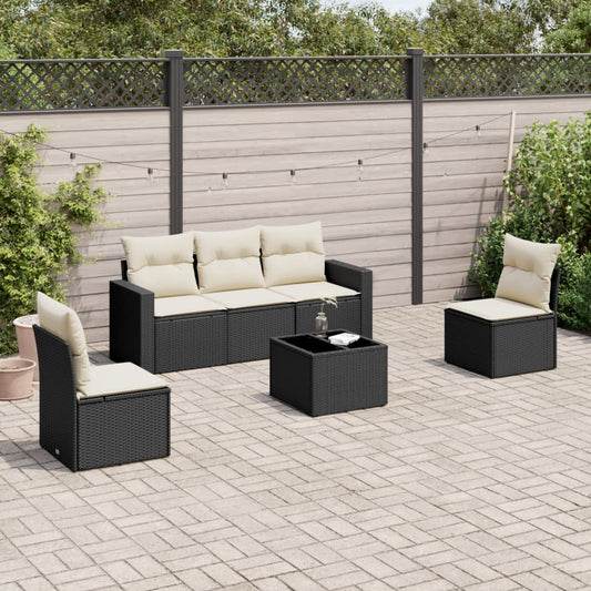 6-delige Loungeset met kussens poly rattan zwart Modulaire tuinbanken | Creëer jouw Trendy Thuis | Gratis bezorgd & Retour | Trendy.nl