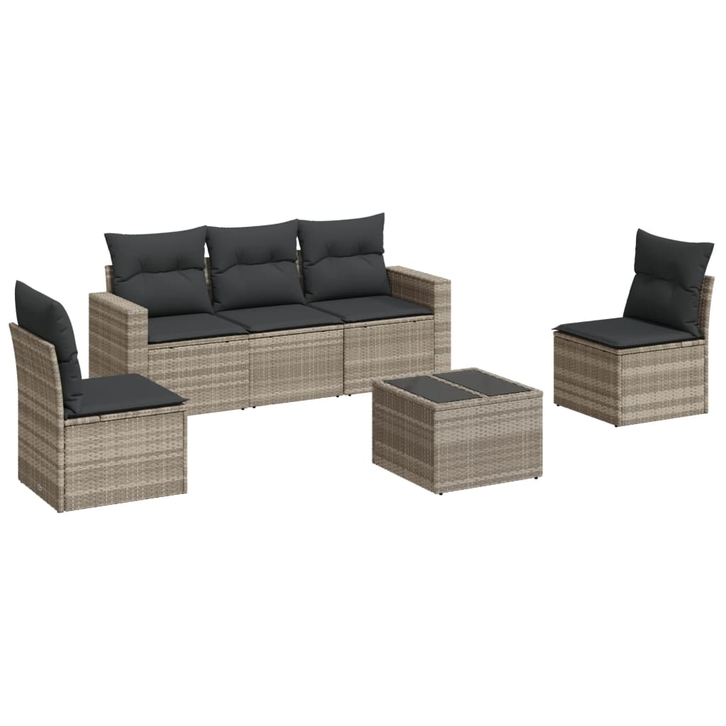 6-delige Loungeset met kussens poly rattan lichtgrijs Modulaire tuinbanken | Creëer jouw Trendy Thuis | Gratis bezorgd & Retour | Trendy.nl