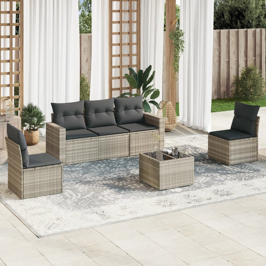 6-delige Loungeset met kussens poly rattan lichtgrijs Modulaire tuinbanken | Creëer jouw Trendy Thuis | Gratis bezorgd & Retour | Trendy.nl