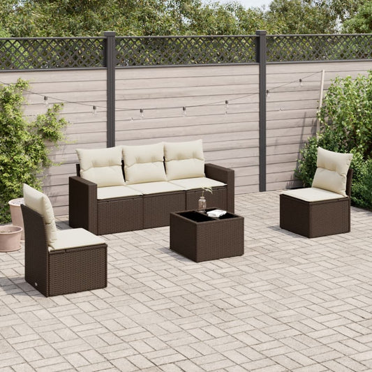 6-delige Loungeset met kussens poly rattan bruin