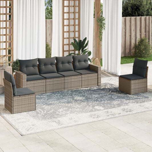 6-delige Loungeset met kussens poly rattan grijs