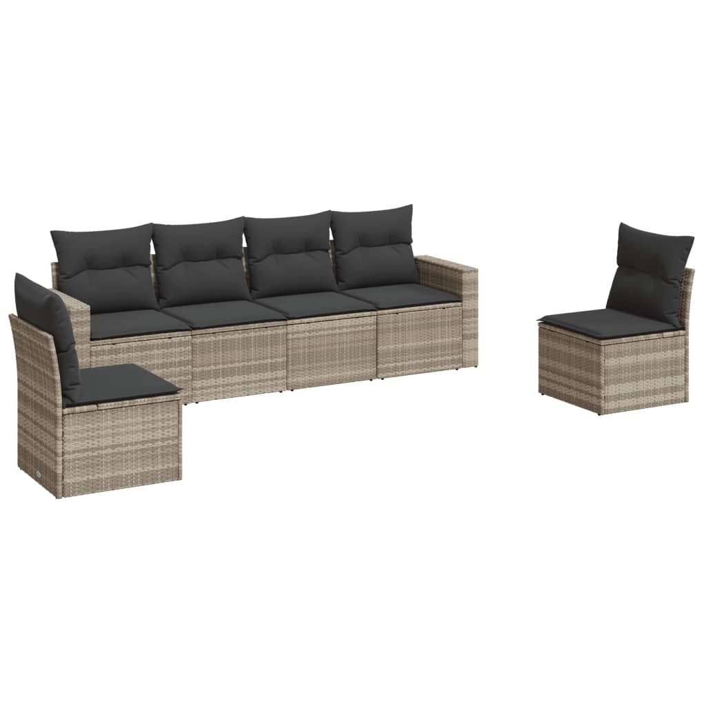 6-delige Loungeset met kussens poly rattan lichtgrijs Modulaire tuinbanken | Creëer jouw Trendy Thuis | Gratis bezorgd & Retour | Trendy.nl