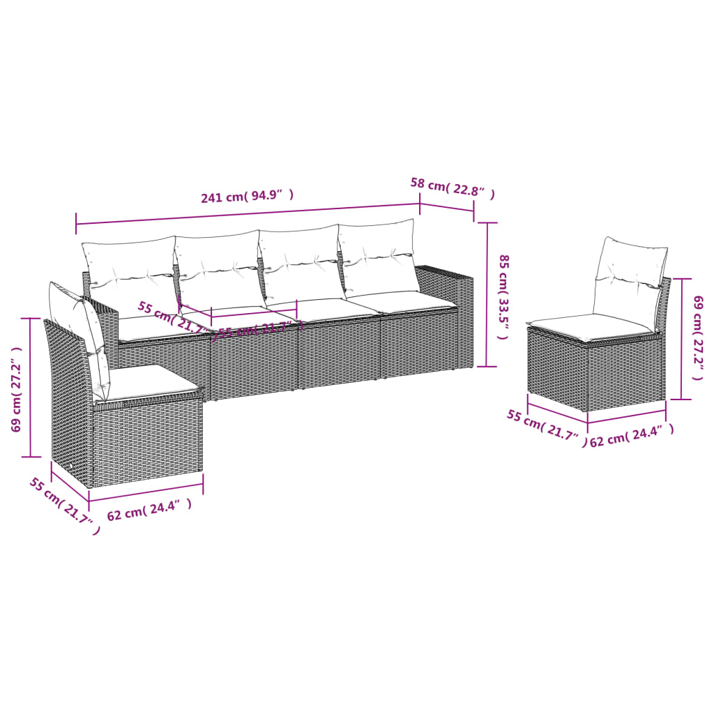 6-delige Loungeset met kussens poly rattan lichtgrijs Modulaire tuinbanken | Creëer jouw Trendy Thuis | Gratis bezorgd & Retour | Trendy.nl