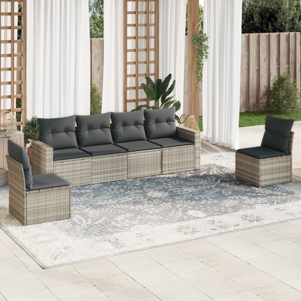 6-delige Loungeset met kussens poly rattan lichtgrijs Modulaire tuinbanken | Creëer jouw Trendy Thuis | Gratis bezorgd & Retour | Trendy.nl