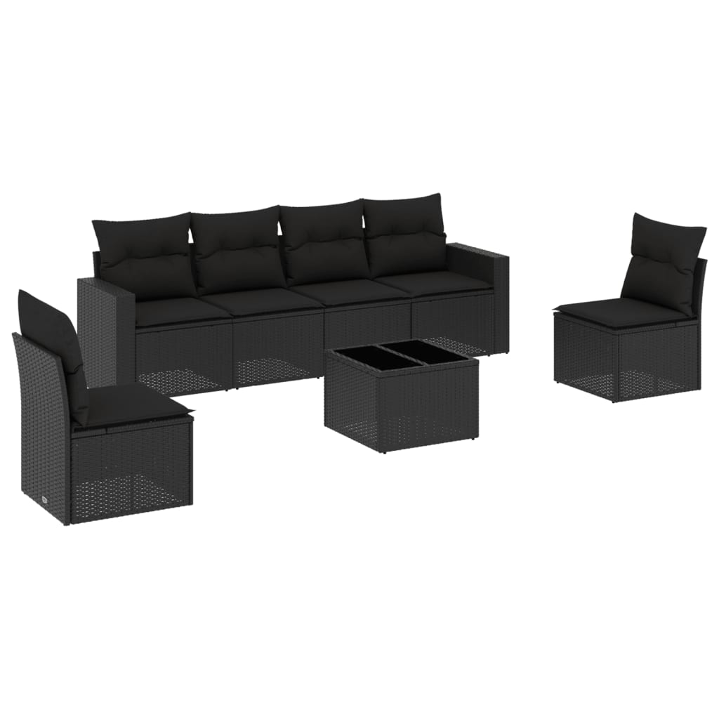 7-delige Loungeset met kussens poly rattan zwart Modulaire tuinbanken | Creëer jouw Trendy Thuis | Gratis bezorgd & Retour | Trendy.nl