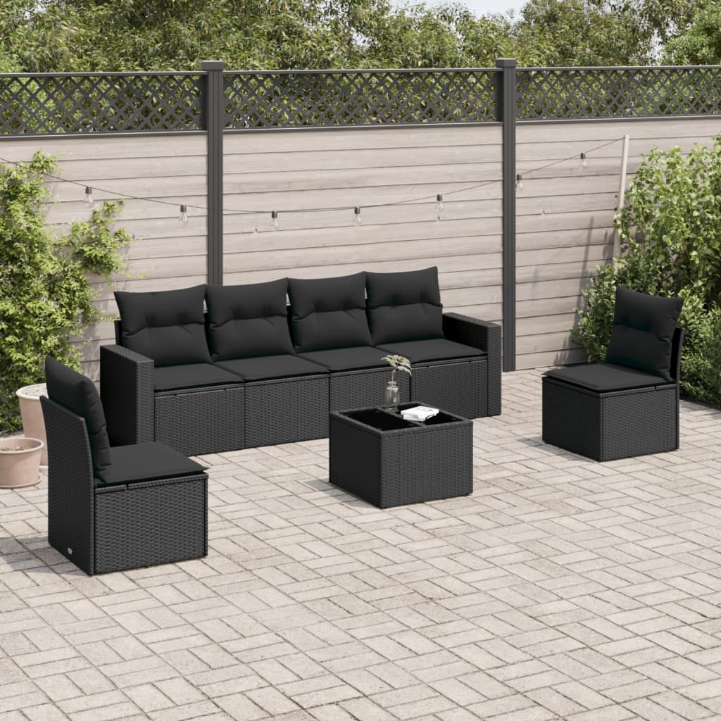 7-delige Loungeset met kussens poly rattan zwart Modulaire tuinbanken | Creëer jouw Trendy Thuis | Gratis bezorgd & Retour | Trendy.nl