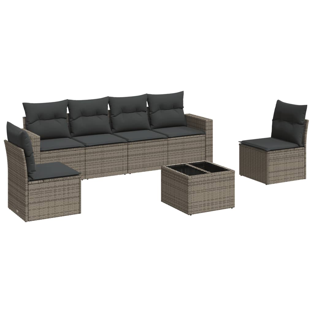 7-delige Loungeset met kussens poly rattan grijs