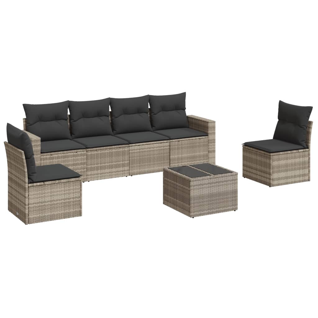 7-delige Loungeset met kussens poly rattan lichtgrijs Modulaire tuinbanken | Creëer jouw Trendy Thuis | Gratis bezorgd & Retour | Trendy.nl