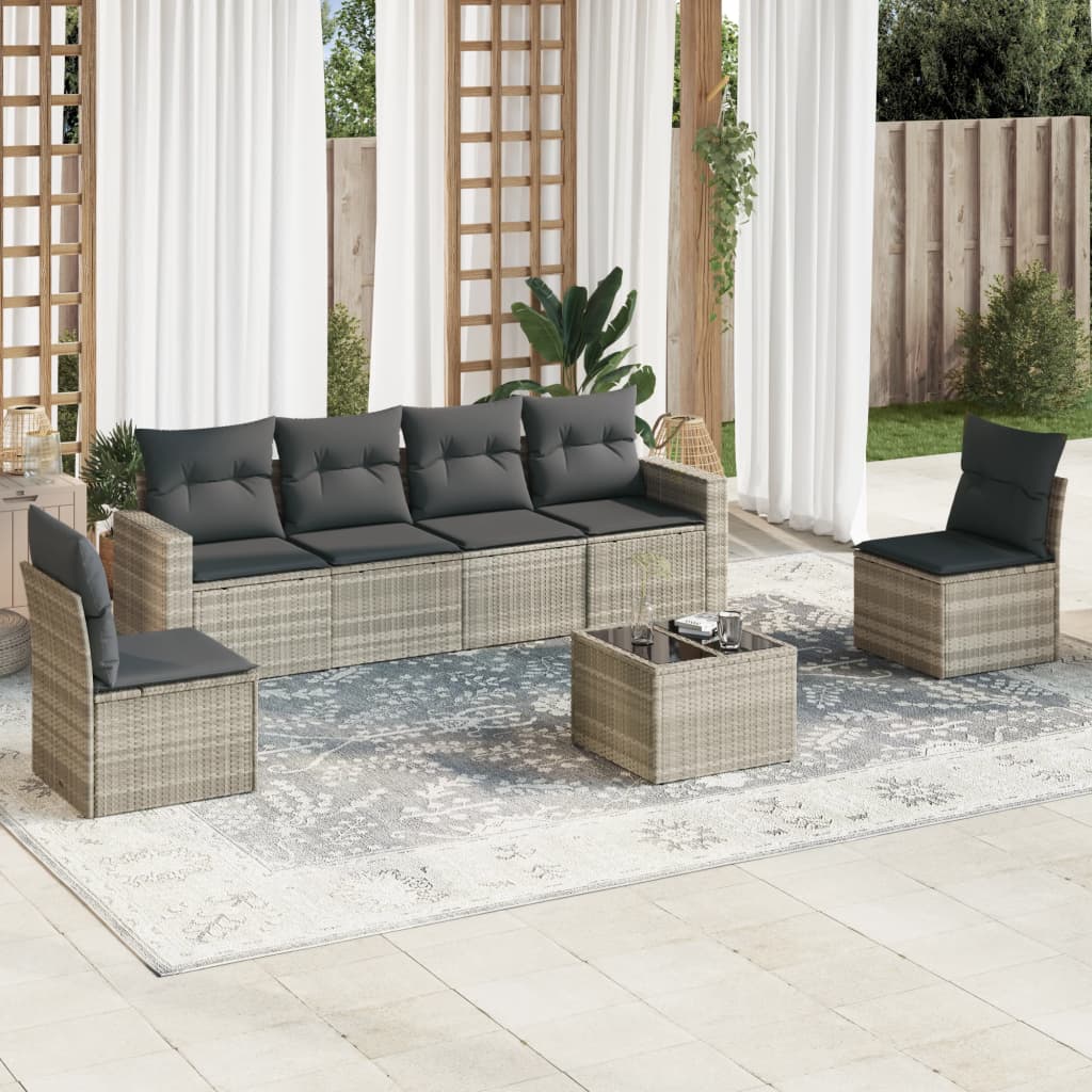 7-delige Loungeset met kussens poly rattan lichtgrijs Modulaire tuinbanken | Creëer jouw Trendy Thuis | Gratis bezorgd & Retour | Trendy.nl