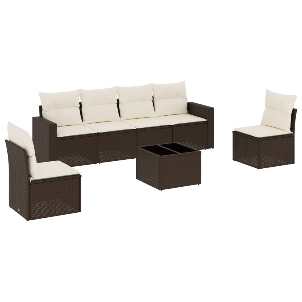 7-delige Loungeset met kussens poly rattan bruin