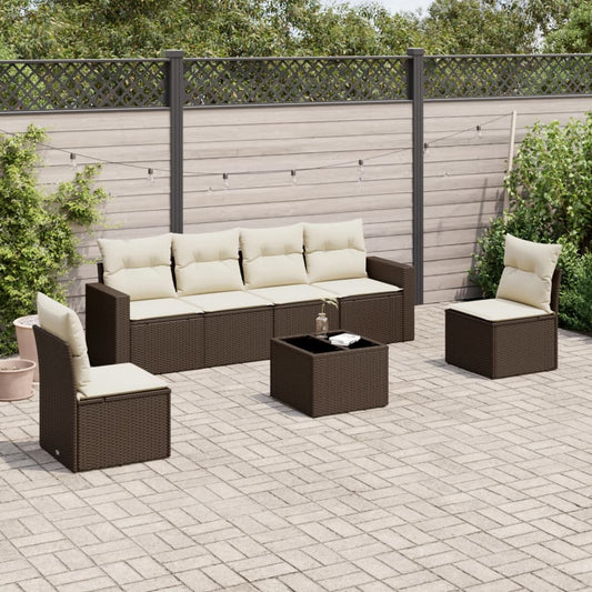 7-delige Loungeset met kussens poly rattan bruin