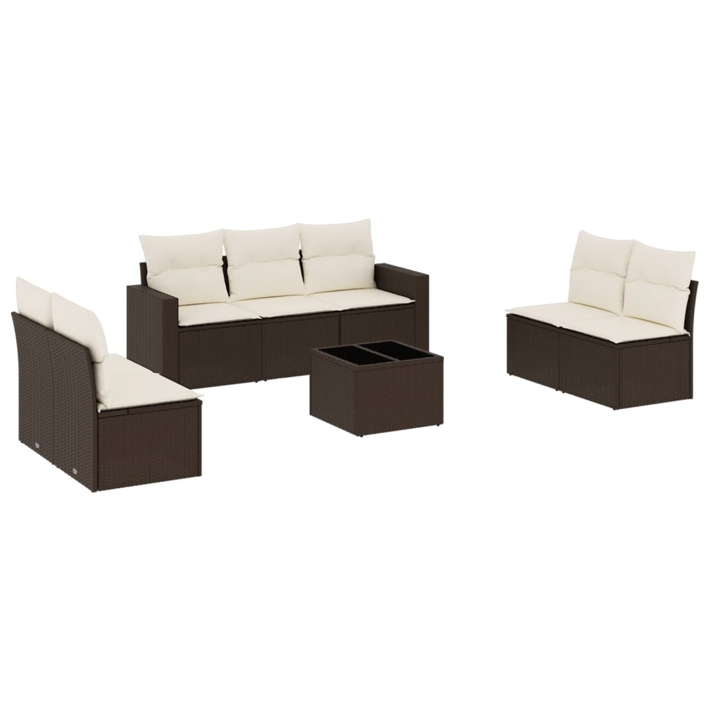 8-delige Loungeset met kussens poly rattan bruin