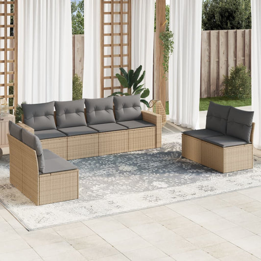 8-delige Loungeset met kussens poly rattan beige