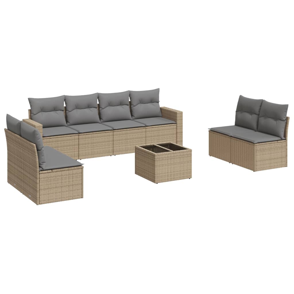 9-delige Loungeset met kussens poly rattan beige